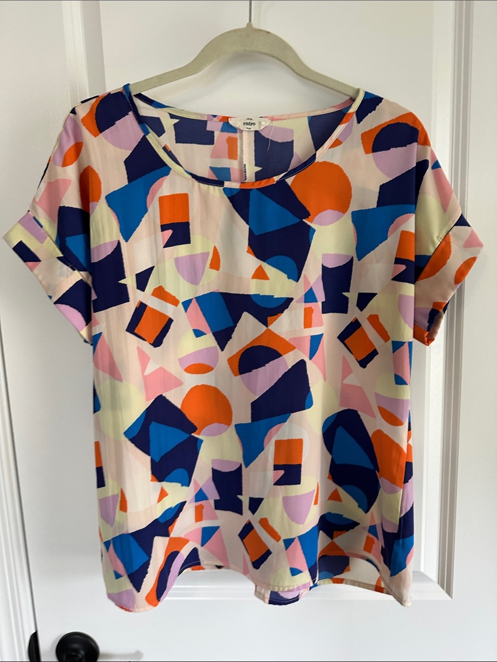 entro Geometric Short Sleeve Tee in Cream, Navy, Orange, Lilac & Pink